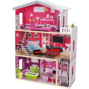 Moni Дървена къща за кукли Moni Toys - Isabella, с обзавеждане и асансьор (107898)
