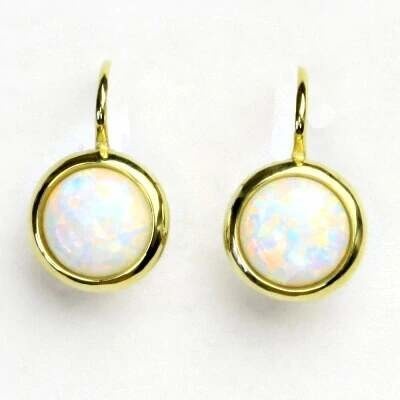 Čištín Zlaté náušice, bílé i žluté zlato, syntetický bílý opál, NK 1503