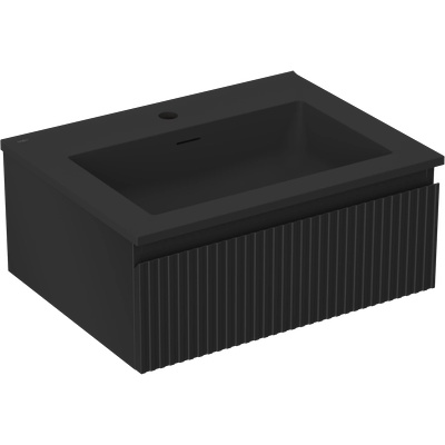 Rivel баня шкаф 60 см с мивка Otis, 1 чекмедже, рифована, черен мат - 91A20-06023-1-BF71-W18M71 (91A20-06023-1-BF71-W18M71)