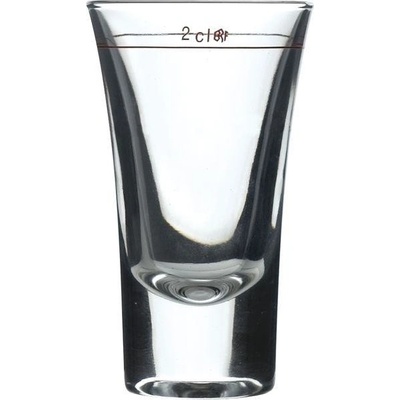 Bormioli odlievka s červeným znakom 2cl, obsah , Dublino 3,4cl