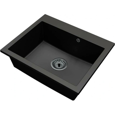 DobreSny Granitový dřez Elite černý + černý sifon 60 x 50 x 21cm