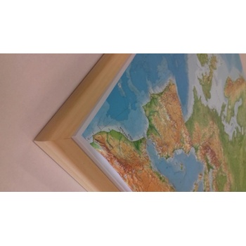 Georelief Evropa - plastická mapa 80 x 60 cm Varianta: mapa v dřevěném rámu, Provedení: Pinos přírodní