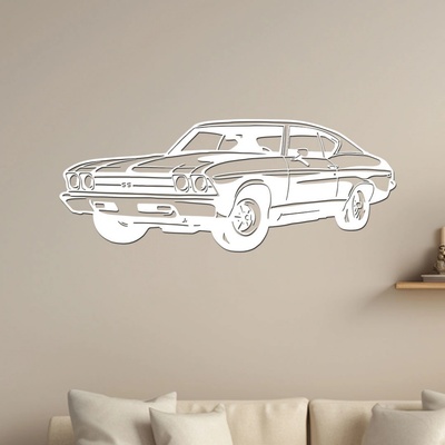 dřevo života Dřevěný obraz Chevrolet Chevelle SS F235 Rozměry (cm): 80x32, Zvolte barvu dekoru: Bílá