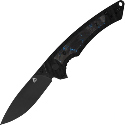 QSP Knife Peregrine 10Cr15MoV, Black G10, blue shredded CF inlay Linerlock QS177-C2