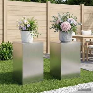 vidaXL Стойка за растения 2 pcs Сребристо 40 x 40 x 60 cm Стомана (8012539)