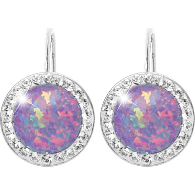 JSB bijoux s.r.o. Stříbrné náušnice klapky s kulatým opálem a krystaly Swarovski Violet velké (Stříbro 925/1000)