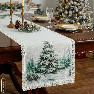 Eurofirany šerpa so stromčekom behúň biela Polyester 40x140 cm
