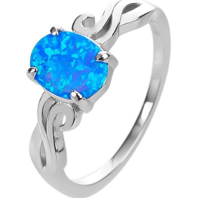 Bealio stříbrný prsten s ornamenty SOLITÉR modrý OPÁL 03 12531 3303