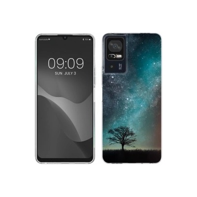 kwmobile Прозрачен калъф с дизайн дърво за tcl 40 se - син