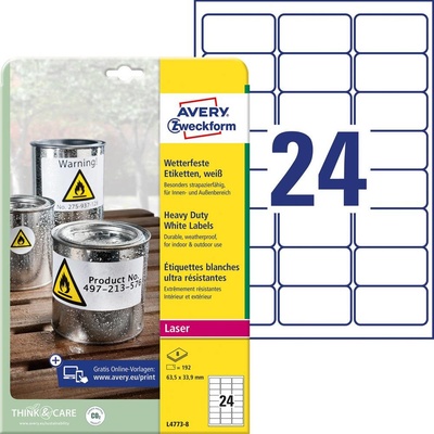 Avery-Zweckform L4773-8 Fóliové etikety 63,5 x 33,9 mm poylesterová fólie bílá 192 ks