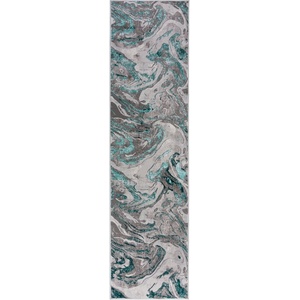 Flair Rugs Сива/тюркоазена пътека 80x300 cm Marbled - Flair Rugs (503119371429)