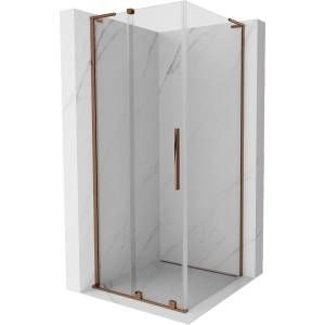 Mexen Velar L плъзгаща се душ кабина 90 x 90 см, прозрачна, розово злато - 871-090-090-03-60 (871-090-090-03-60)