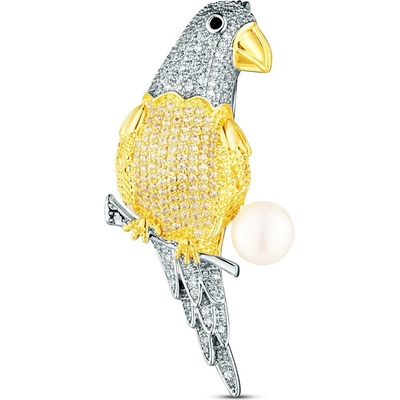 JwL Luxury Pearls Očarujúca pozlátená brošňa papagáj s pravou perlou JL0870