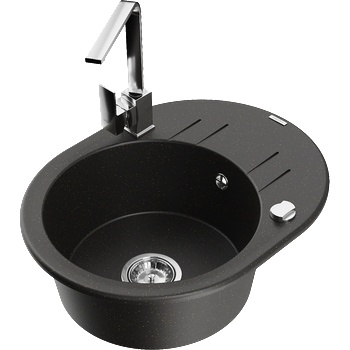 Mexen Kevin гранитна мивка с 1 корито с отцедник и кухненски смесител Rita, черно/златен металик - 6517-75-670300-00 (6517-75-670300-00)