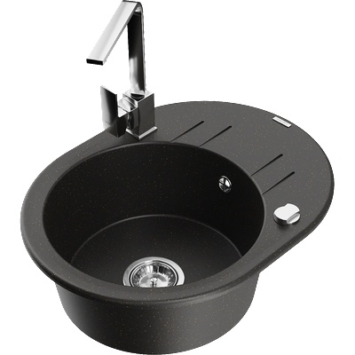 Mexen Kevin гранитна мивка с 1 корито с отцедник и кухненски смесител Rita, черно/златен металик - 6517-75-670300-00 (6517-75-670300-00)