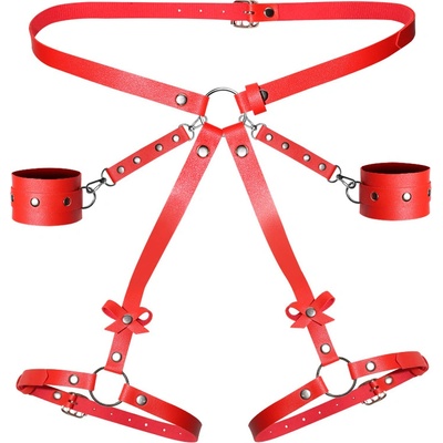 BDSM stehenní postroj s pouty pevná fixace a dominance Červená