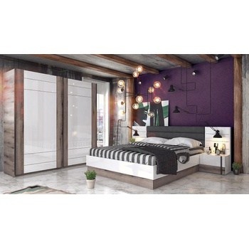 Спален комплект Trento от 18мм ПДЧ и МДФ евоук фосил и бял гланц