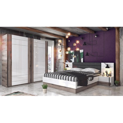 Спален комплект Trento от 18мм ПДЧ и МДФ евоук фосил и бял гланц