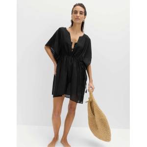 Marks & Spencer Мини рокля-кафтан от чист памук с декоративно вързване Marks & Spencer черна Marks & Spencer | Cheren | ЖЕНИ | L