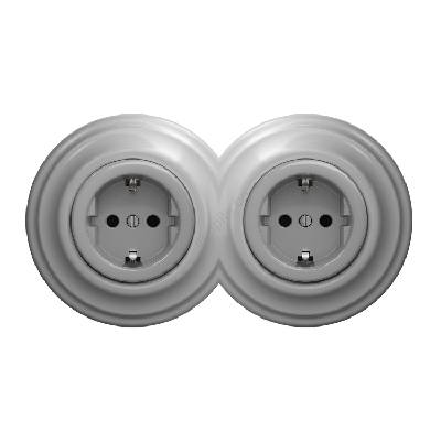 - Двойна ретро битова розетка с рамка SCHUKO 230V, сива (KA0053C)