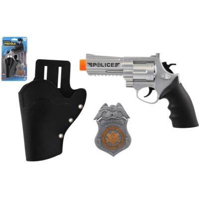 Teddies policejní pistole klapací 20 cm v pouzdru s odznakem