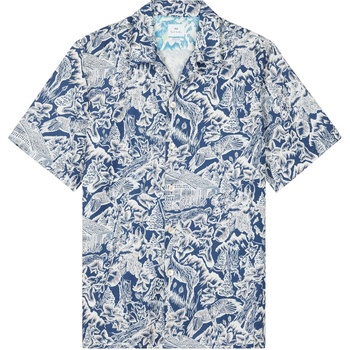 PS Paul Smith Риза с къс ръкав PS Paul Smith Men's Short Sleeve Patterned Tailored Fit Shirt - Blue 49