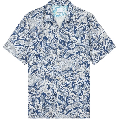PS Paul Smith Риза с къс ръкав PS Paul Smith Men's Short Sleeve Patterned Tailored Fit Shirt - Blue 49