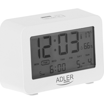 Adler Будилник с часовник Adler AD 1196, USB, 2xaa, бял (AD 1196 white)