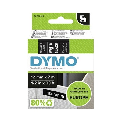 Dymo originál páska do tlačiarne štítkov, Dymo, 45021, S0720610, biely tisk/černý podklad, 7m, 12mm, D1