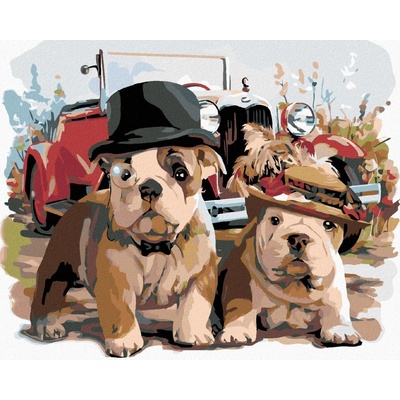 Zuty Malování podle čísel Buldočkové s veteránem 100 x 80 cm vypnuté plátno na rám