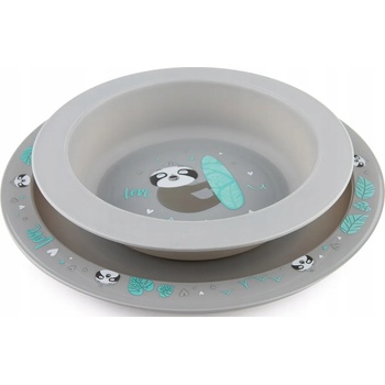 Canpol babies Комплект за хранене Canpol - Exotic Animals, 2 части, сив (56/523_gry)