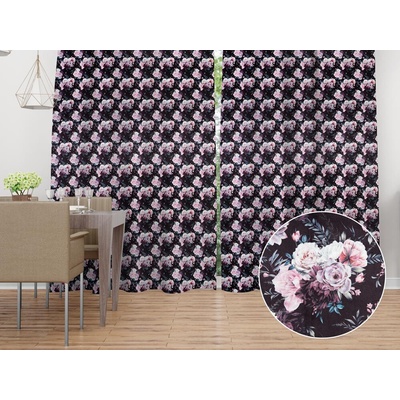 Biante Zamatový záves Tamara TMR-011 Kvetiny na čiernom 145x250 cm