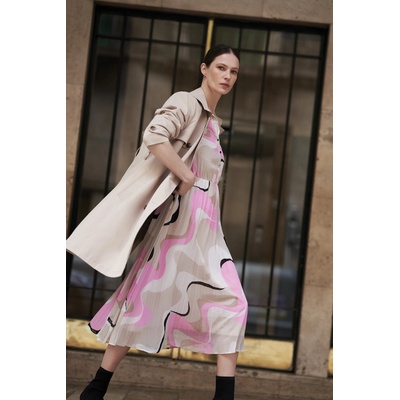 Moodo Бежови рокли с геометричен модел и плисирана долна част Moodo Moodo | Bezhov | ЖЕНИ | XS