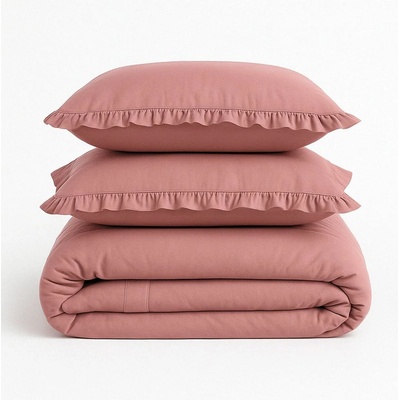 Mila Home Luxury Розово единично спално бельо от памук Renforcé 140x200 cm Ruffle Striped - Mila Home Luxury (MHBDL033S)