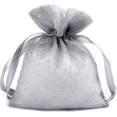 Dárkový pytlík 10x13 cm organza s glitry stříbrný