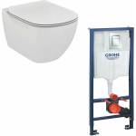 GROHE Комплект тоалетна чиния Ideal Standard Tesi AquaBlade с капак с плавно затваряне и казанче Grohe с клапа Skate Cosmopolitan S (T352701+T007901+39501000)