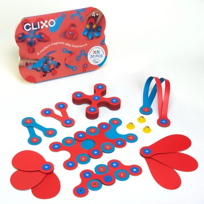 Clixo Flexibilná magnetická stavebnica 30 ks Červená/modrá