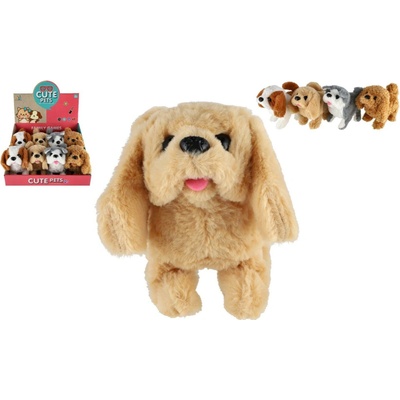 Teddies Pes chodiaci štekajúci plyš/plast 18cm na batérie, 4 druhy