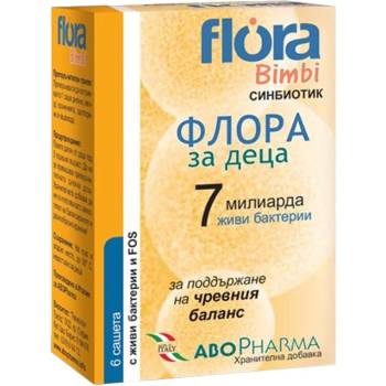 Abo Pharma Flora Bimbi 7 Пробиотик + Пребиотик за деца със 7 млрд. живи бактерии, 6 сашета, Abo Pharma (10034260)