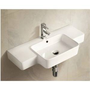 Inter Ceramic Мивка за баня ICC 8713, Inter Ceramic, стенен монтаж, с отвор за смесител, порцелан, бял, 87x43x13см (8713)