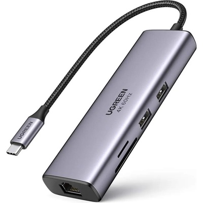 UGREEN 6-in-1 USB-C Hub 4K 60Hz - мултифункционален хъб за свързване на допълнителна периферия за устройства с USB-C (тъмносив)