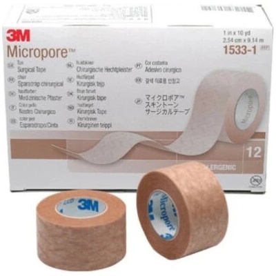 3M Micropore papírová náplast tělová 2,5 m x 9,1 m 12 ks