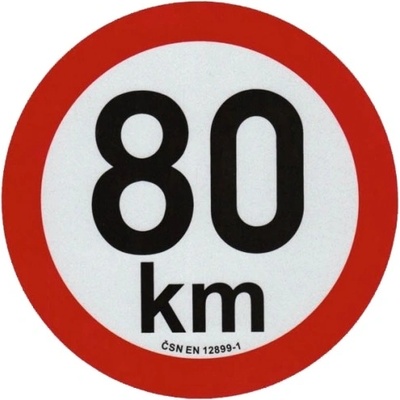 Samolepka konstrukční rychlosti 80 km, reflexní, průměr 20 cm, s normou ČSN EN 12899-1