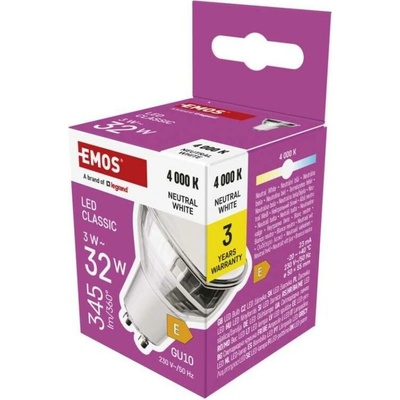 Emos LED žiarovka Classic MR16 strieborná/ GU10 3 W 32 W 345 lm Neutrálna biela ZQ8E18