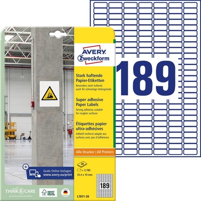 Avery-Zweckform L7871-20 25.4 x 10 mm papier biela 3780 ks trvalé, silné etikety lepiace