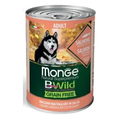 Gemon Monge Dog Bwild Grain Free Salmon - Пълноценна и балансирана мокра храна за кучета в зряла възраст, без зърно, със сьомга, 400 гр