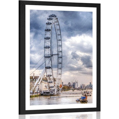 Plakát s paspartou jedinečný Londýn a řeka Temže - 60x90 silver