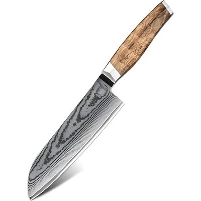 HARAHU Дамаски кухненски нож ZE-37558 - Santoku / Кафяв KP37558 (ZE-37558)