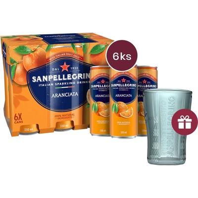 Sanpellegrino Aranciata pomeranč plech 6 x 0,33 l + dárek
