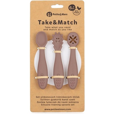 PETITEMARS PETITE&MARS Set 3 ks silikónových tréningových lyžičiek Take&Match Velvet Latte 6m+